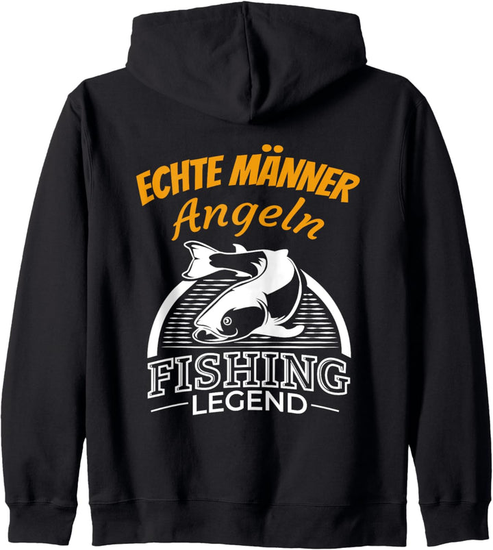Spruch Echte Männer angeln ihr Essen Angler mit Angelrute Kapuzenjacke