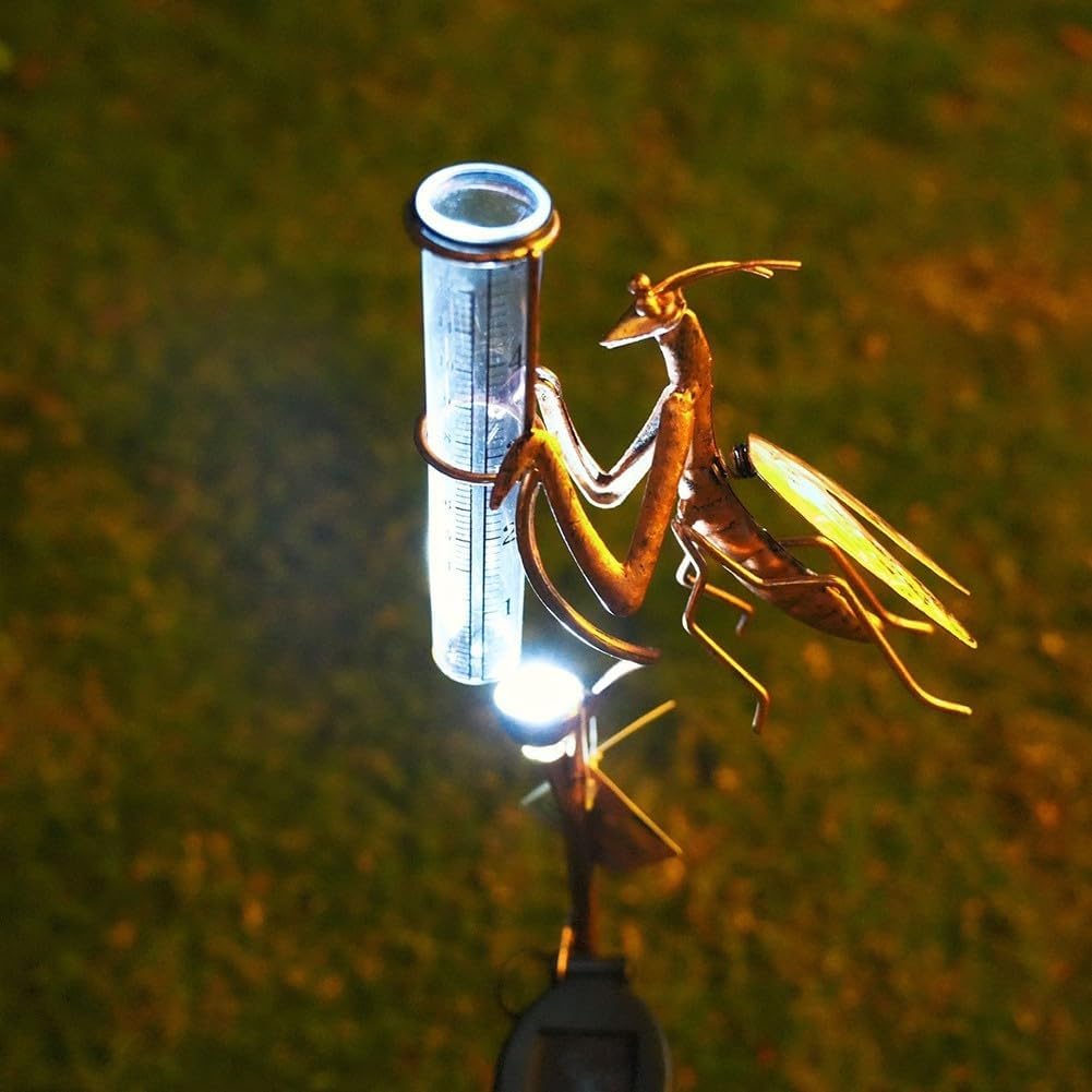 Solarbetriebener Regenmesser – Gartenstecker – Statue, Dekoration, leuchtet im Dunkeln, Metall, Hofk