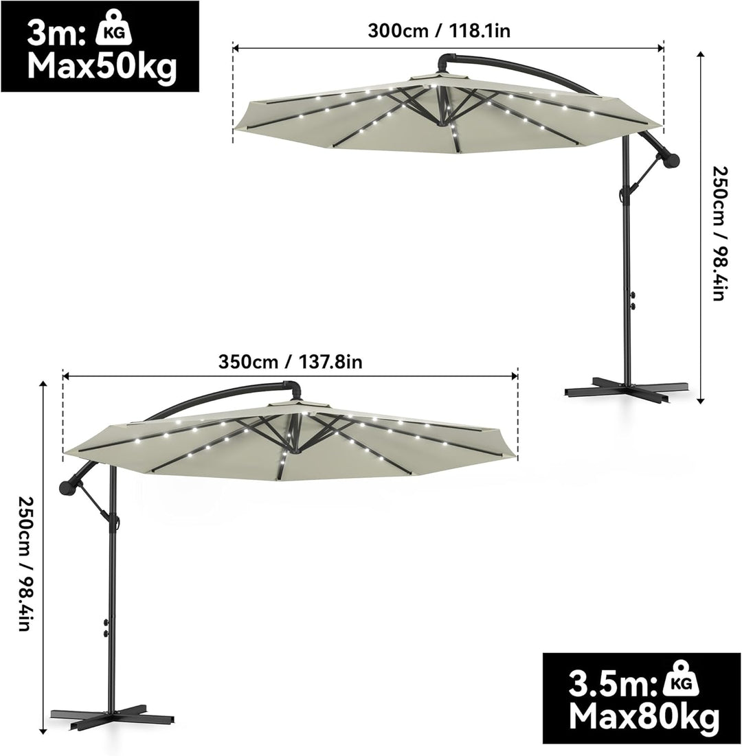 ACXIN Alu Sonnenschirme Ø350cm mit Solar LED Beleuchtung Ampelschirm mit Kurbelvorrichtung Höhenvers