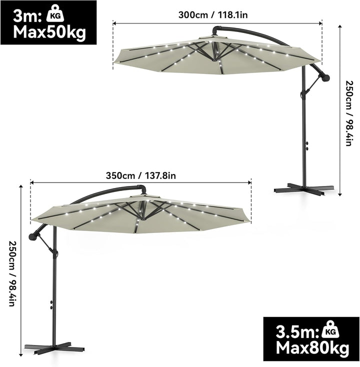 ACXIN Alu Sonnenschirme Ø350cm mit Solar LED Beleuchtung Ampelschirm mit Kurbelvorrichtung Höhenvers