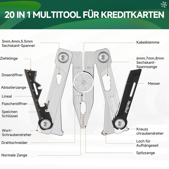 NexTool Faltbares Multitool,Kreditkarten Multi Tool 20 in 1 Edelstahl Wallet Multitool Werkzeug mit