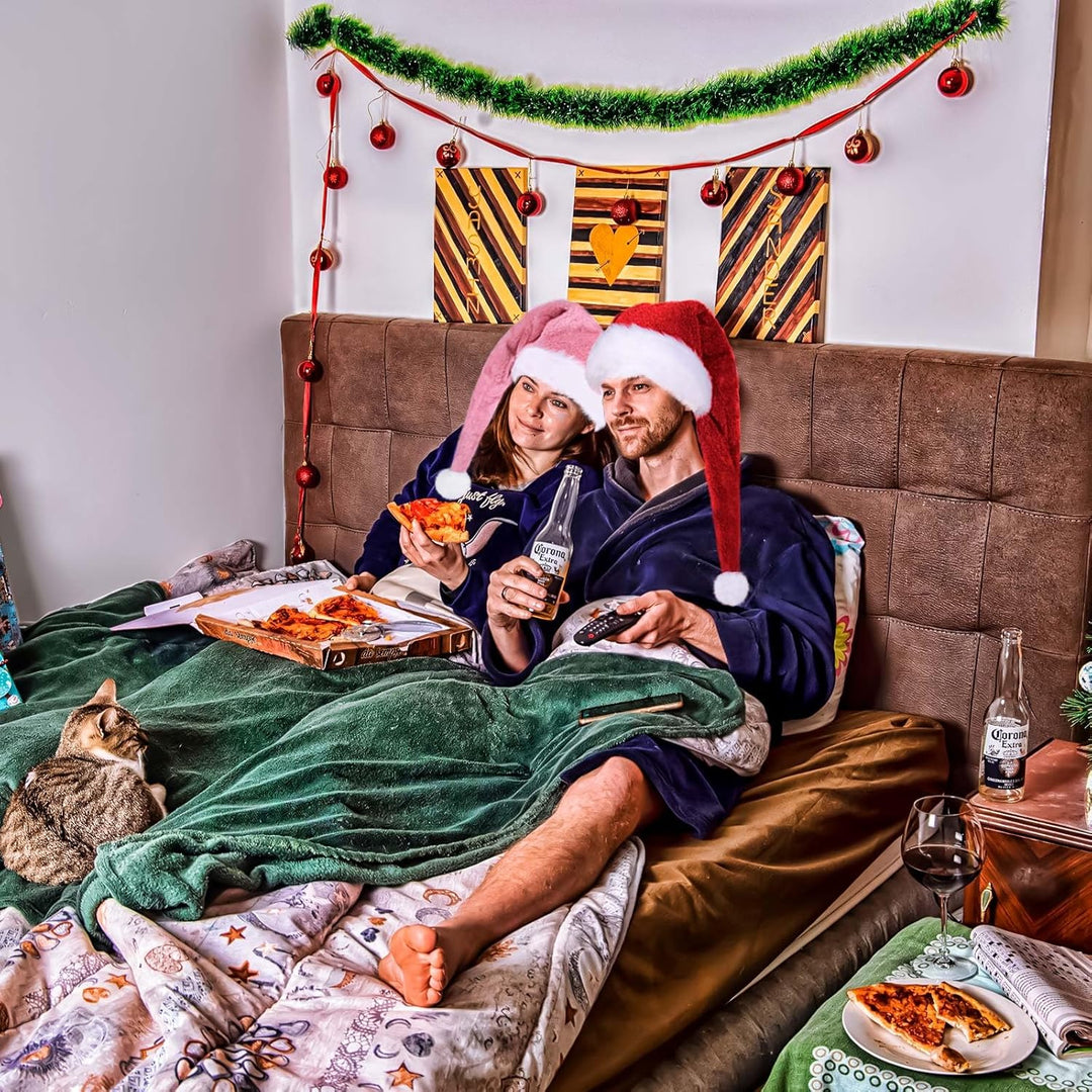 Samt Weihnachtsmannmütze für Erwachsene, Glitzer Seiden Nikolausmütze für Männer und Frauen, doppelt