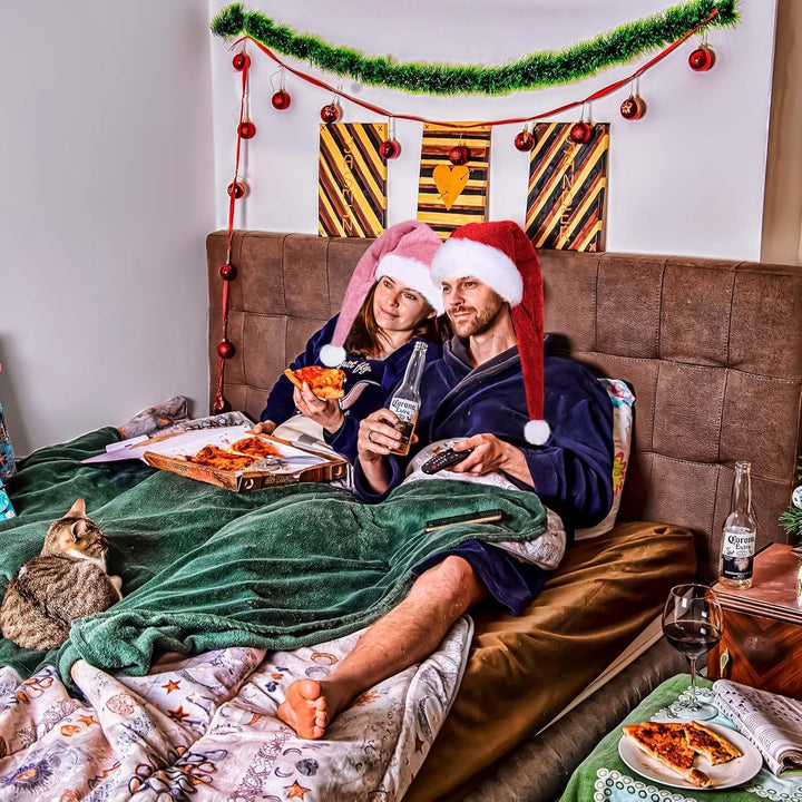 Samt Weihnachtsmannmütze für Erwachsene, Glitzer Seiden Nikolausmütze für Männer und Frauen, doppelt