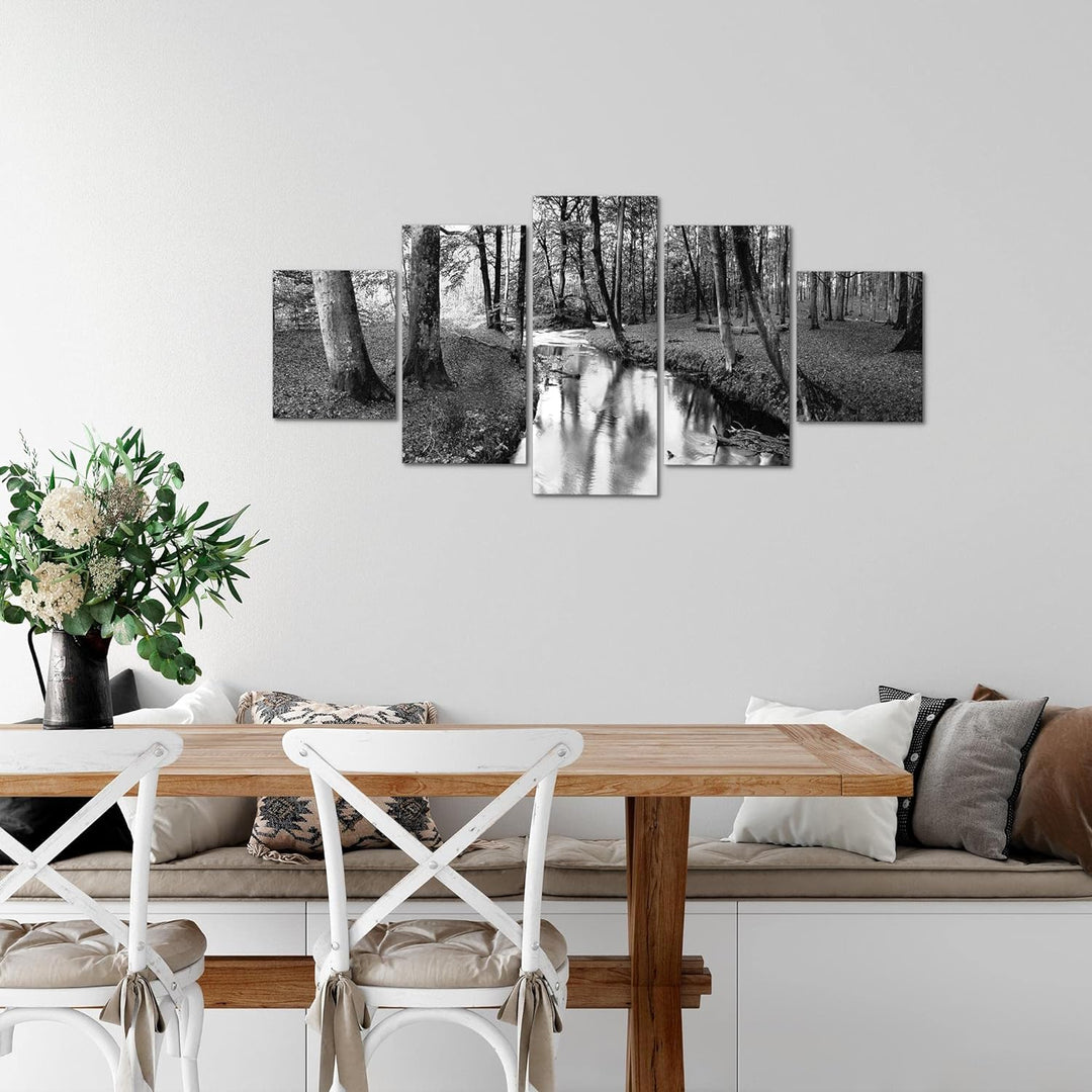 Runa Art Wandbilder Wald Landschaft 5 Teilig Bild auf Vlies Leinwand Deko Schlafzimmer Wohnzimmer Fl