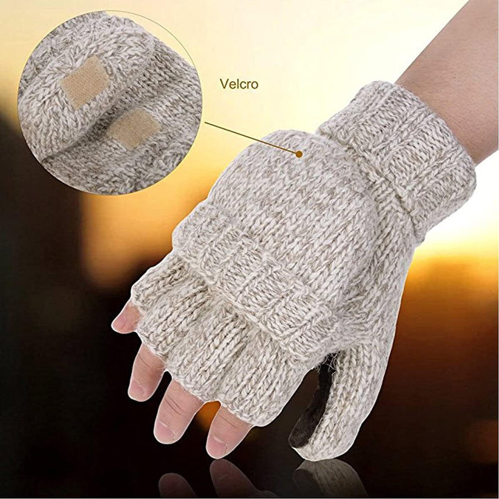 AOKAY Damen Winter Fingerlose Handschuhe Fingerlose Handschuhe Strickhandschuhe mit Klappfinger Vint