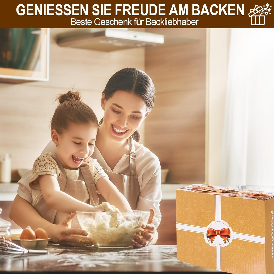 Komplettes Gärkörbchen Sauerteig Starter Set, 2 Gärkorb (25cm Ovale & 23cm Runde), 900ML Sauerteig G