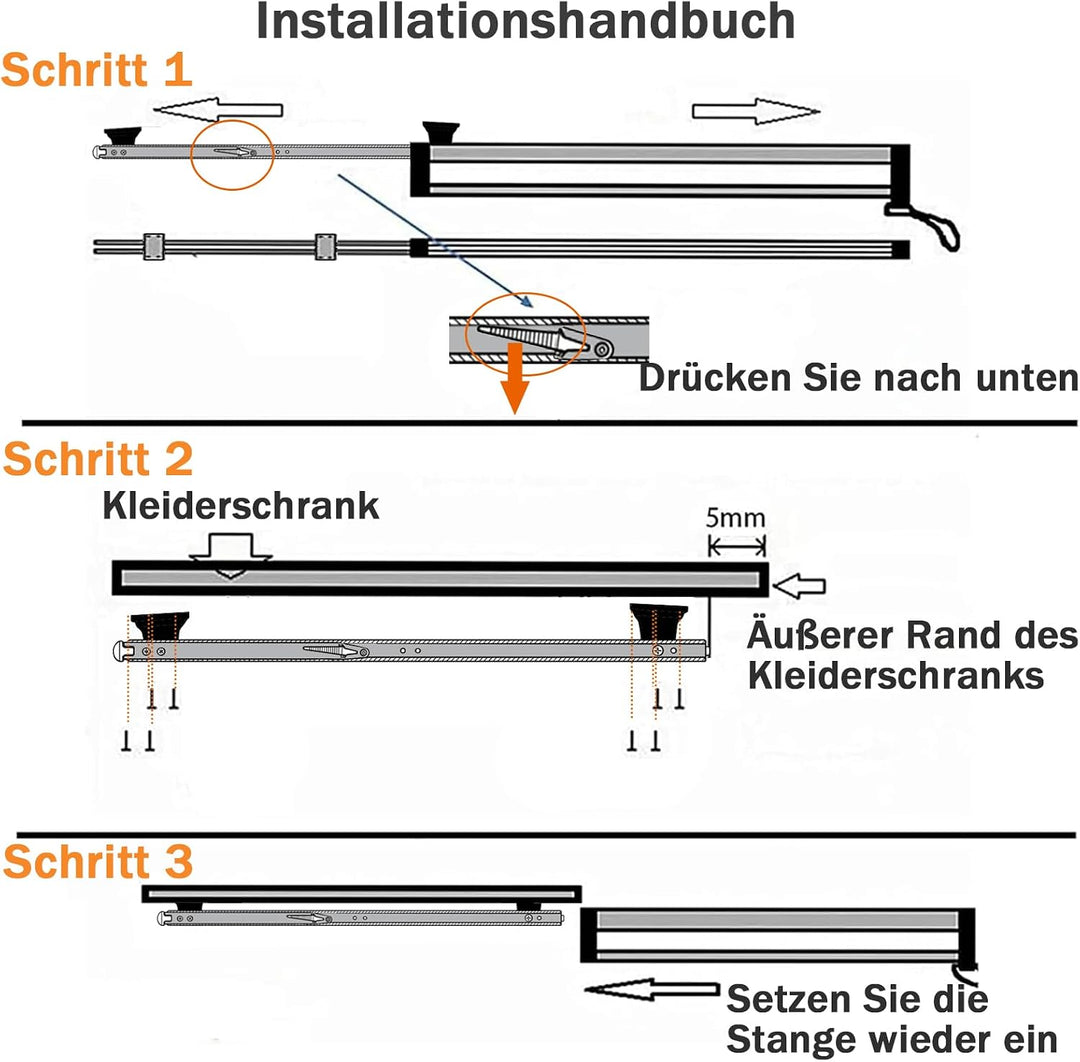 Ausziehbare Kleiderstange zum Herausziehen der Kleiderbügel Verstellbarer Kleiderschrank Teleskopsta
