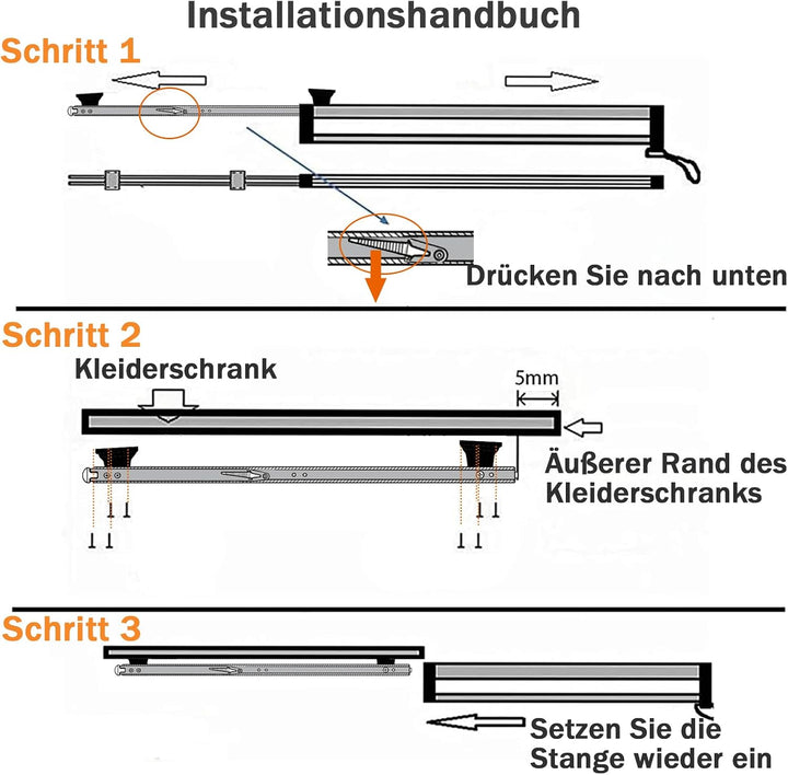 Ausziehbare Kleiderstange zum Herausziehen der Kleiderbügel Verstellbarer Kleiderschrank Teleskopsta