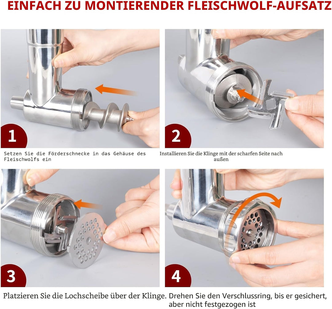 Edelstahl Fleischwolf für KitchenAid Mixer, Fleischwolfaufsatz für Kitchenaid Standmixer, spülmaschi