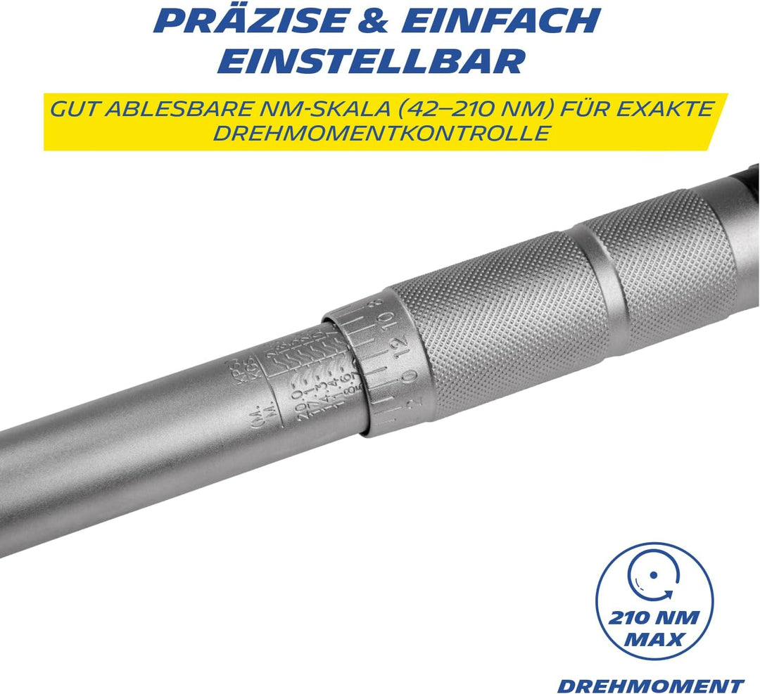 MICHELIN Drehmomentschlüssel MTW 210 Auto | Drehmoment 42 bis 210 Nm | Inkl. Stecknüssen, Adapter un