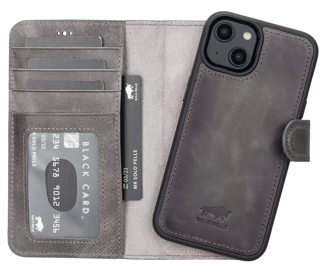 Solo Pelle Lederhülle kompatibel für iPhone 14 in 6.1 Zoll abnehmbare Hülle (2in1) inkl. Kartenfäche