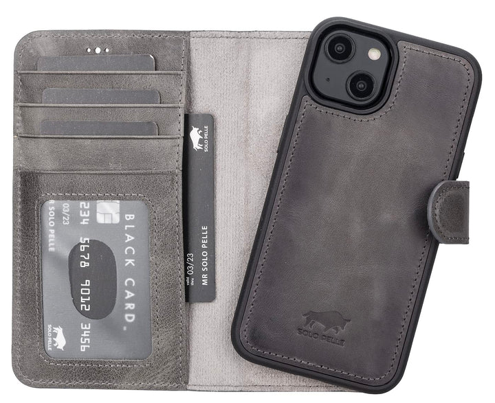 Solo Pelle Lederhülle kompatibel für iPhone 14 in 6.1 Zoll abnehmbare Hülle (2in1) inkl. Kartenfäche