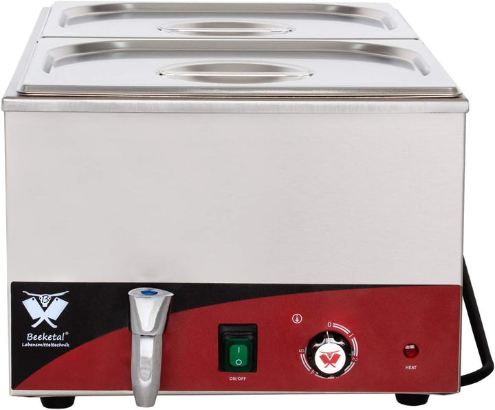 Beeketal 'BBM-2' Gastronorm Bain Marie mit Ablaufhahn, Profi Gastro Speisewärmer inkl. 2 x (GN) 1/2