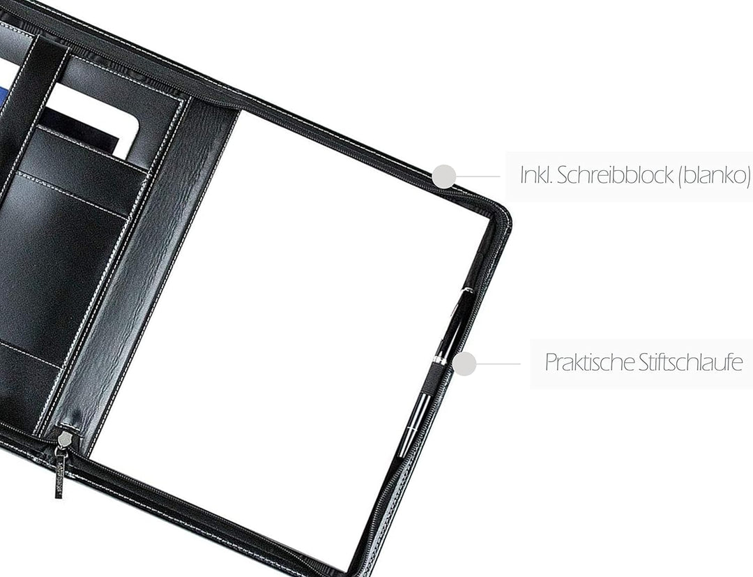 DELMON VARONE - Personalisierbare Tablet Schreibmappe DIN A4 aus Cambridge Top Grain Leder schwarz,