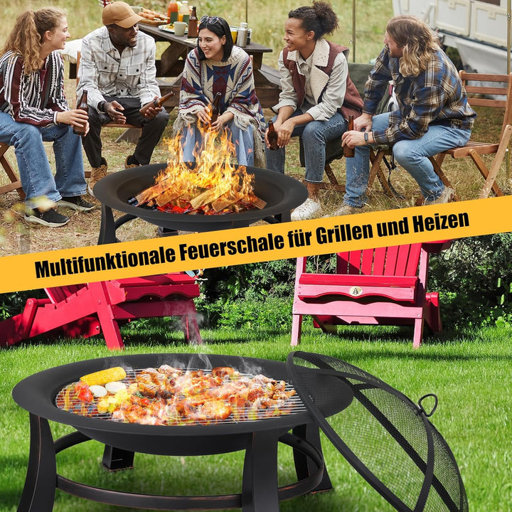 Feuerschalen für den Garten Φ76cm, Feuerschale mit funkenschutz und grillrost, Multifunctional Feuer