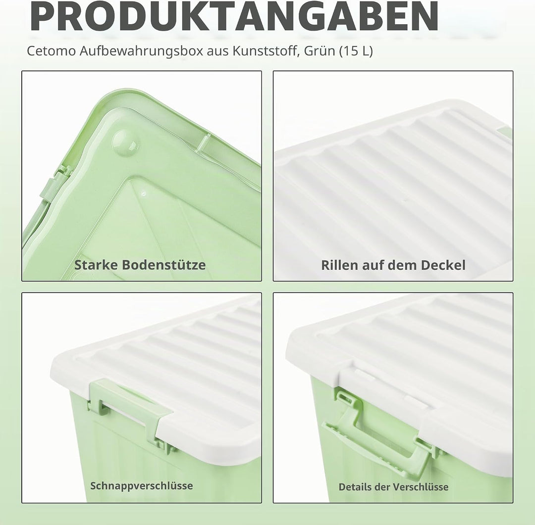 Cetomo 15 l x 6 Kunststoff-Aufbewahrungsbox, grün, Tragetasche, Organisationsbehälter mit robustem D