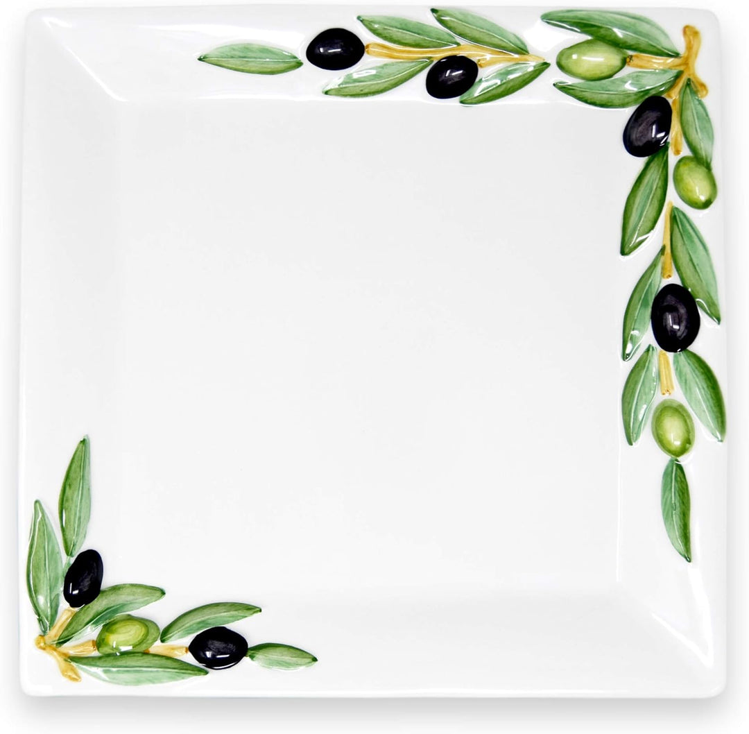 Lashuma 2er Set Kombiservice Olive, Tiefer Suppenteller 23 cm und Servierplatte 27 x 27 cm, Handgema