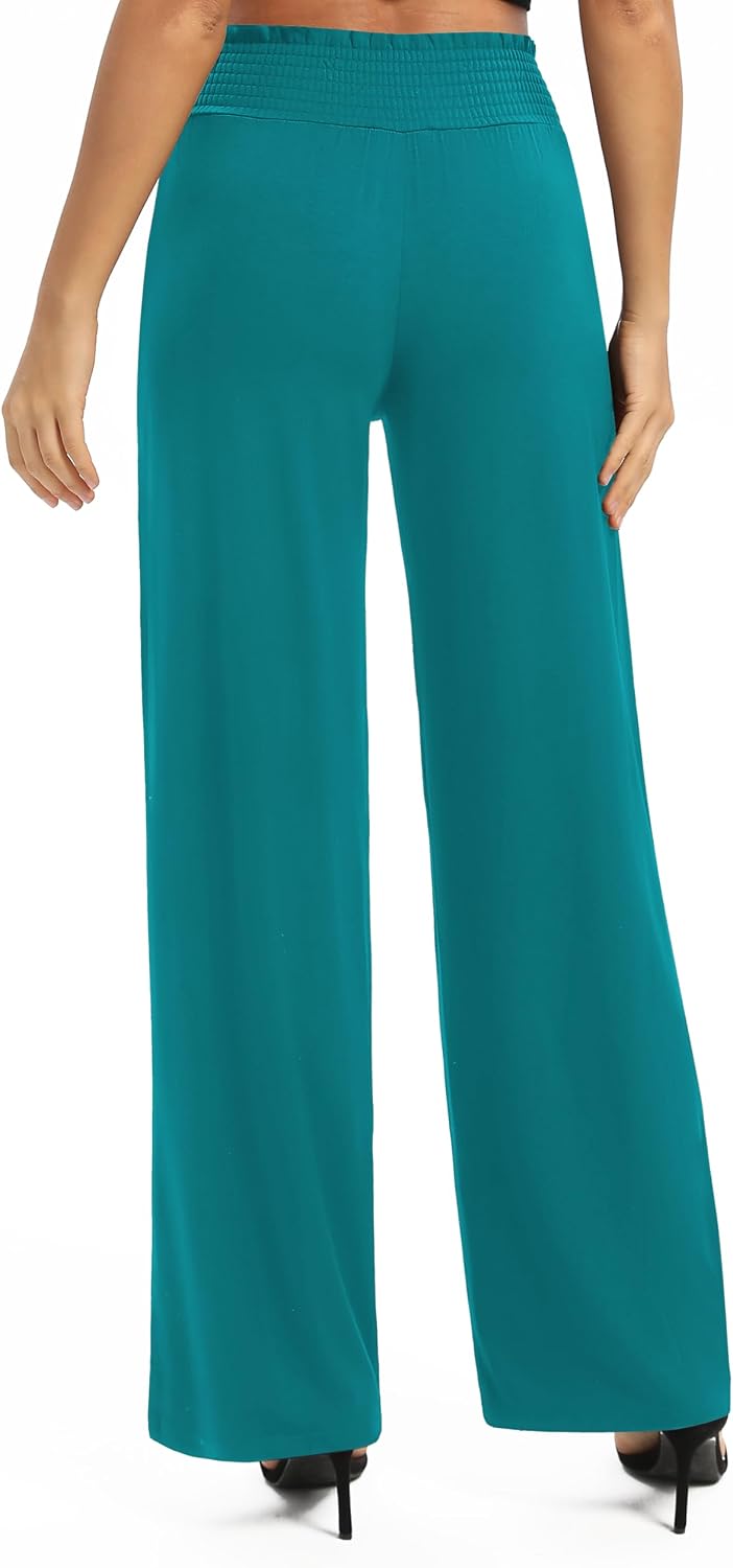 EXCHIC Damen Leichtgewicht Elastisch Hohe Taille Hose Casual Weite Bein Dehnbar Lounge Hosen mit Tas