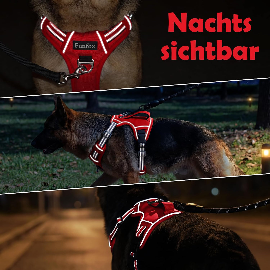 Funfox Hundegeschirr Mittelgrosse Hunde [M] - Verstellbares Anti-Zug Brustgeschirr mit Griff &amp; Refle