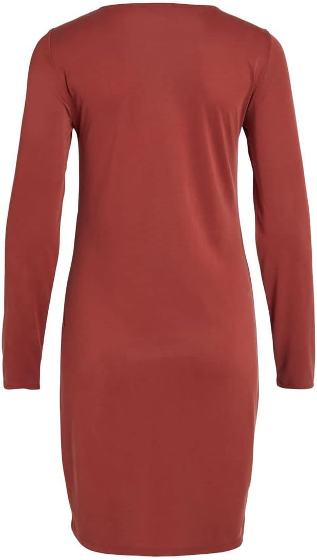 Vila Damen Vimodala O-Neck L/S Midi Su-Noos Dress S Fired Brick, S Fired Brick