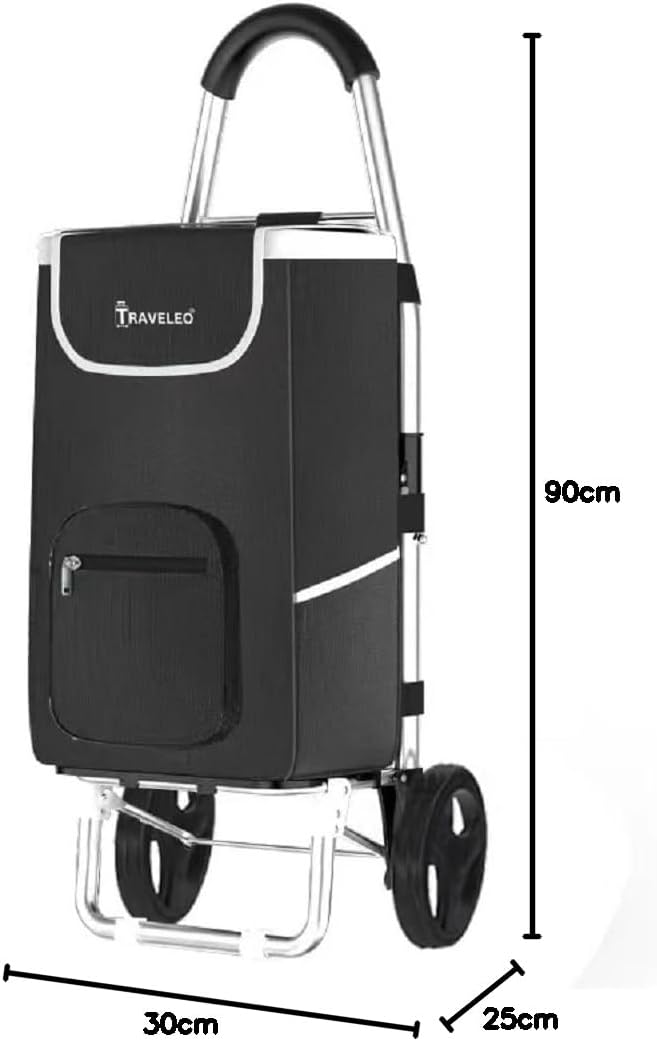 56 L Einkauf Trolley Einkaufswagen Shopping Trolley Tasche Aluminium Stabil Schwarz, Schwarz