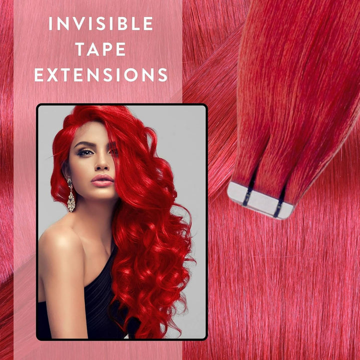 hair2heart Invisible Tape Extensions Echthaar Premium - 10 Tapes 50cm 0/44 rot intensiv