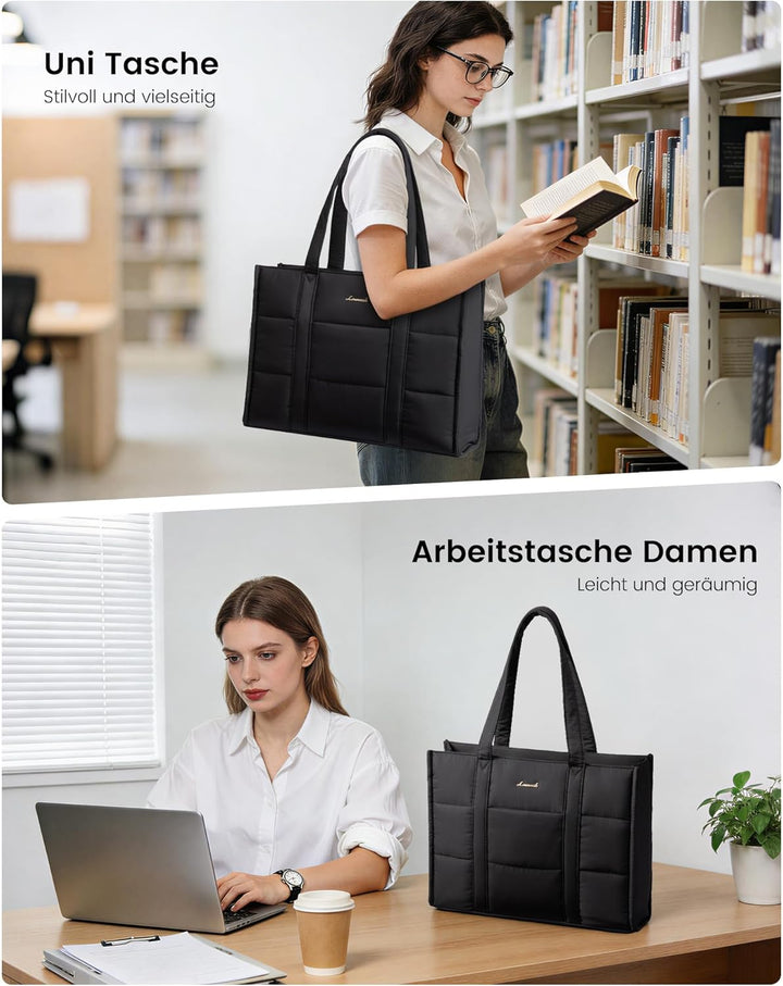 LOVEVOOK Handtasche Damen Gross, Puffer 17 Zoll Laptoptasche Shopper Tasche Arbeitstasche Aktentasch