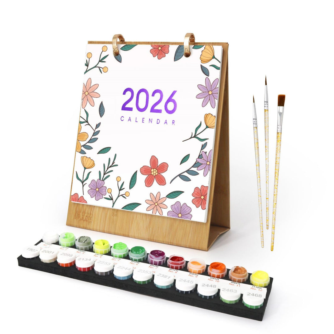 Lebartm 2026 Neuer Kalender Malen nach Zahlen Kit für Erwachsene 12 verschiedene Grünpflanzen Topfbl