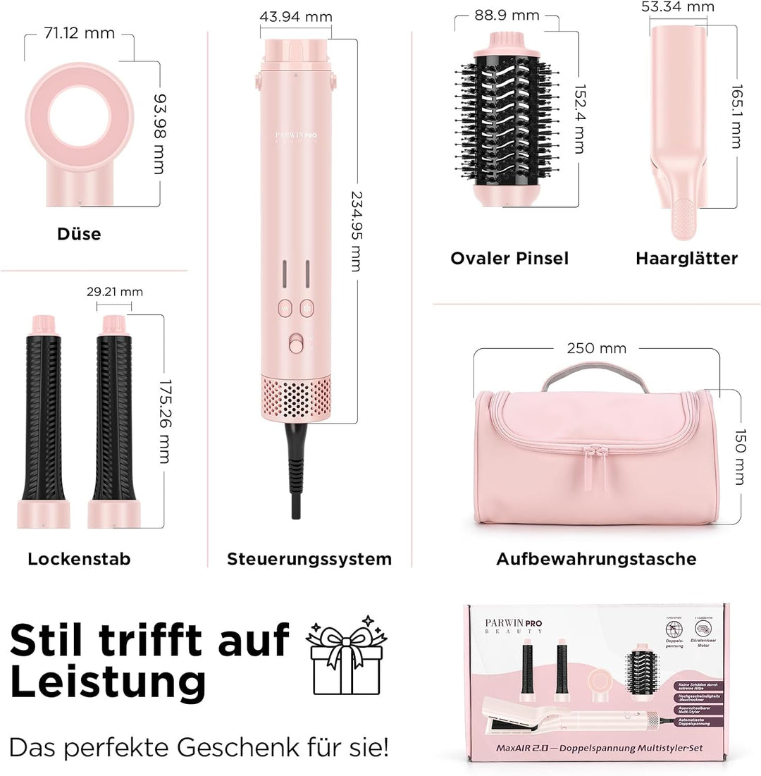 5-in-1 Airstyler, Set mit Air-Glätteisen & Auto-Wrap Lockenaufsätzen, PARWIN PRO BEAUTY MaxAIR 2.0 M
