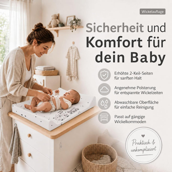 Fillikid Wickelauflage 2-Keil Exclusiv/Wickelmulde 50x65 cm/Wickelunterlage mit abwaschbarer Folienb