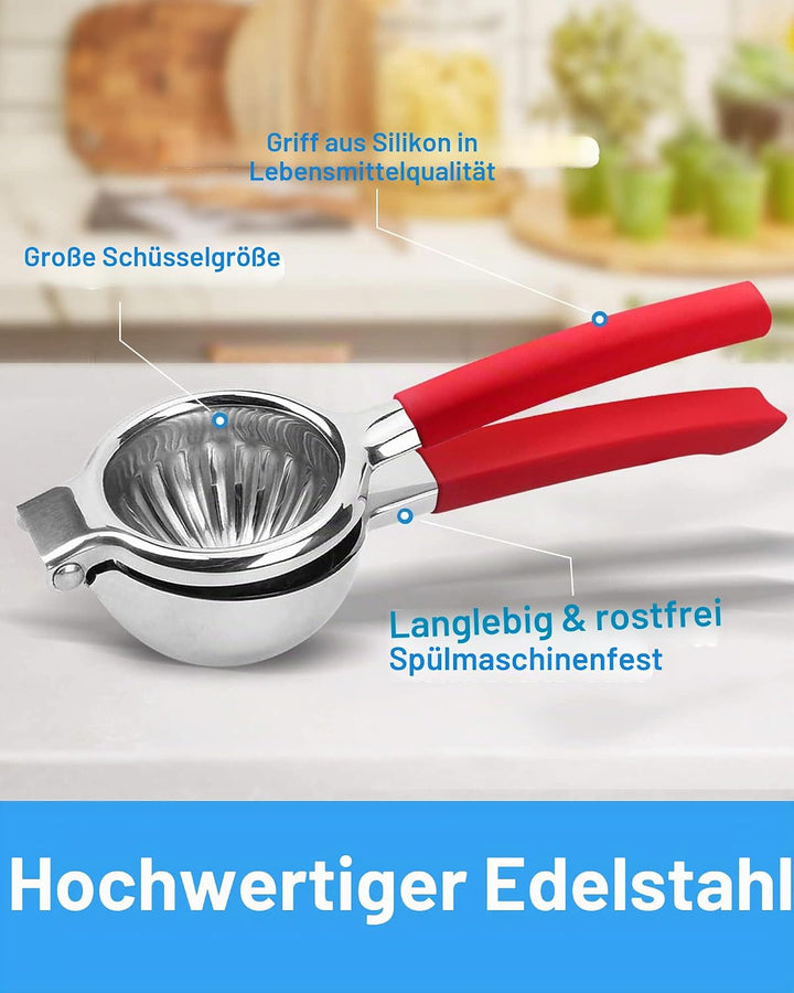 JOYIT Extra grosse Zitronenpresse aus Edelstahl – hochwertige robuste Zitronenpresse mit Silikongrif