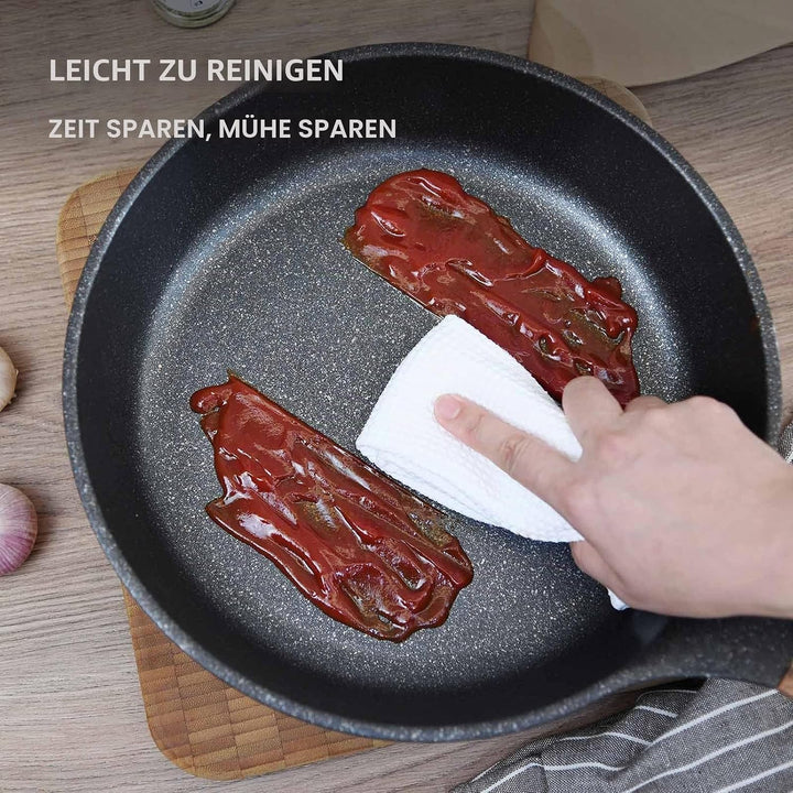 diig Antihaft Pfanne 28cm, Bratpfanne Flachpfanne mit Deckel, Aluminium Gusspfanne, anthrazit Marble