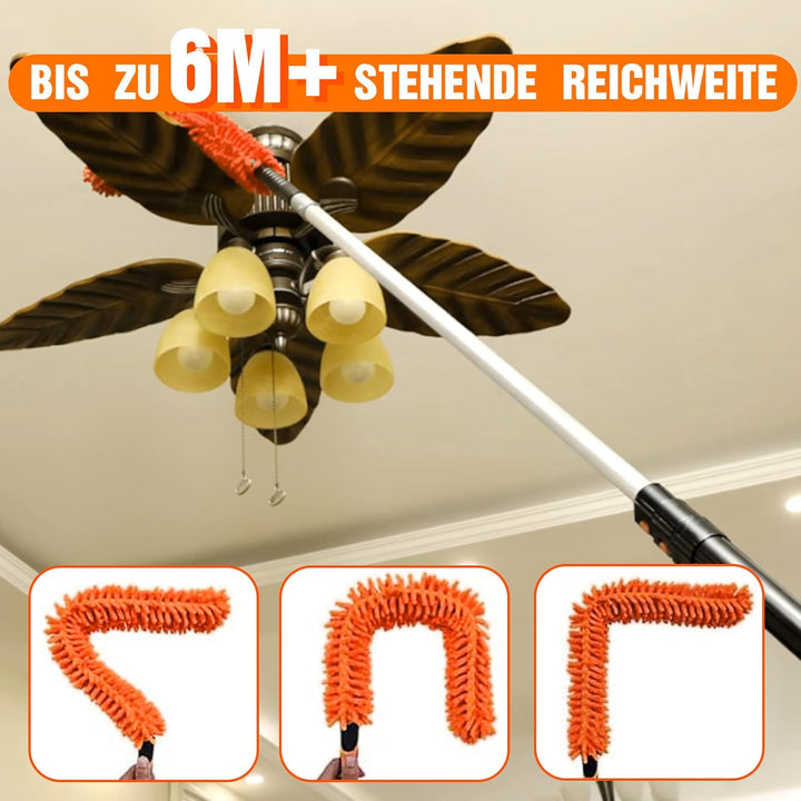 6M Staubwedel Teleskop Waschbar, Spinnwebenbesen mit Teleskopstiel, Fensterabzieher zum Reinigen von