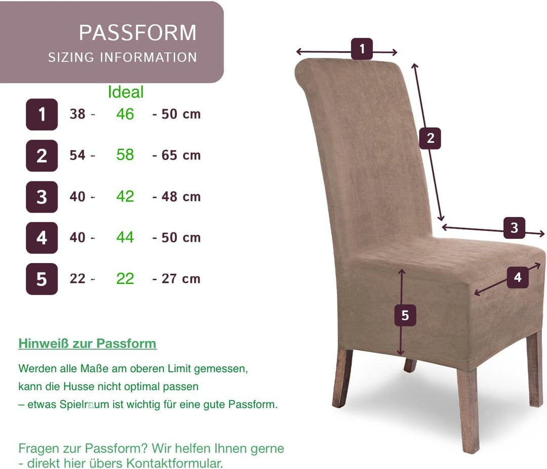 SCHEFFLER-Home Stuhlhussen 2er Set Leon Taupe/elastische Wildleder Hussen für Stühle/Robustes Freisc