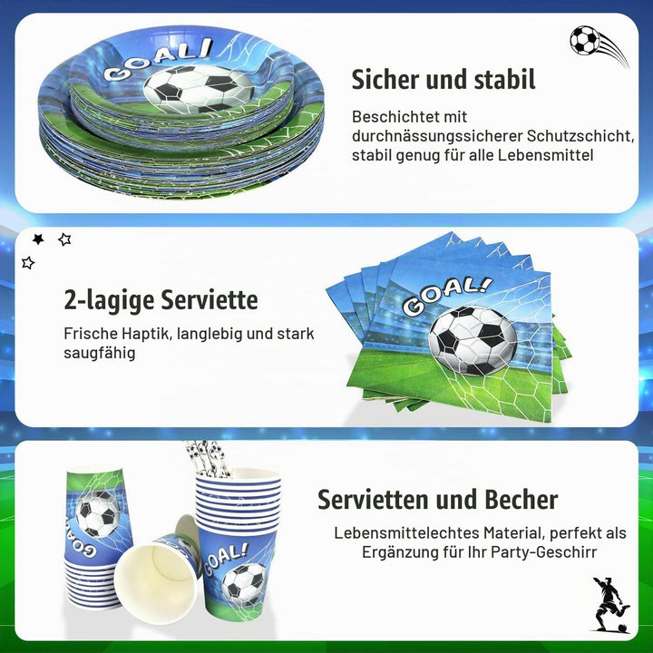 Fussball Deko Geburtstag Kinder Partygeschirr Set, 125 Stück Pappteller Kindergeburtstag Fussball Be