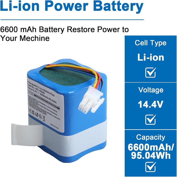 14.4V 6600mAh Li-Ion Akku Kompatibel mit Vorwerk Kobold VR200 Staubsauger, Ersatzakku Teilenummer: 2