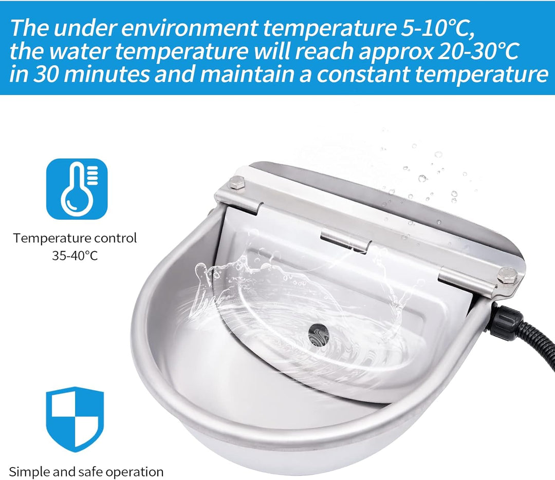 Automatisch beheizter Edelstahl-Wassernapf mit Schwimmerventil, Thermo-Wassertrog für Vieh, Rinder,