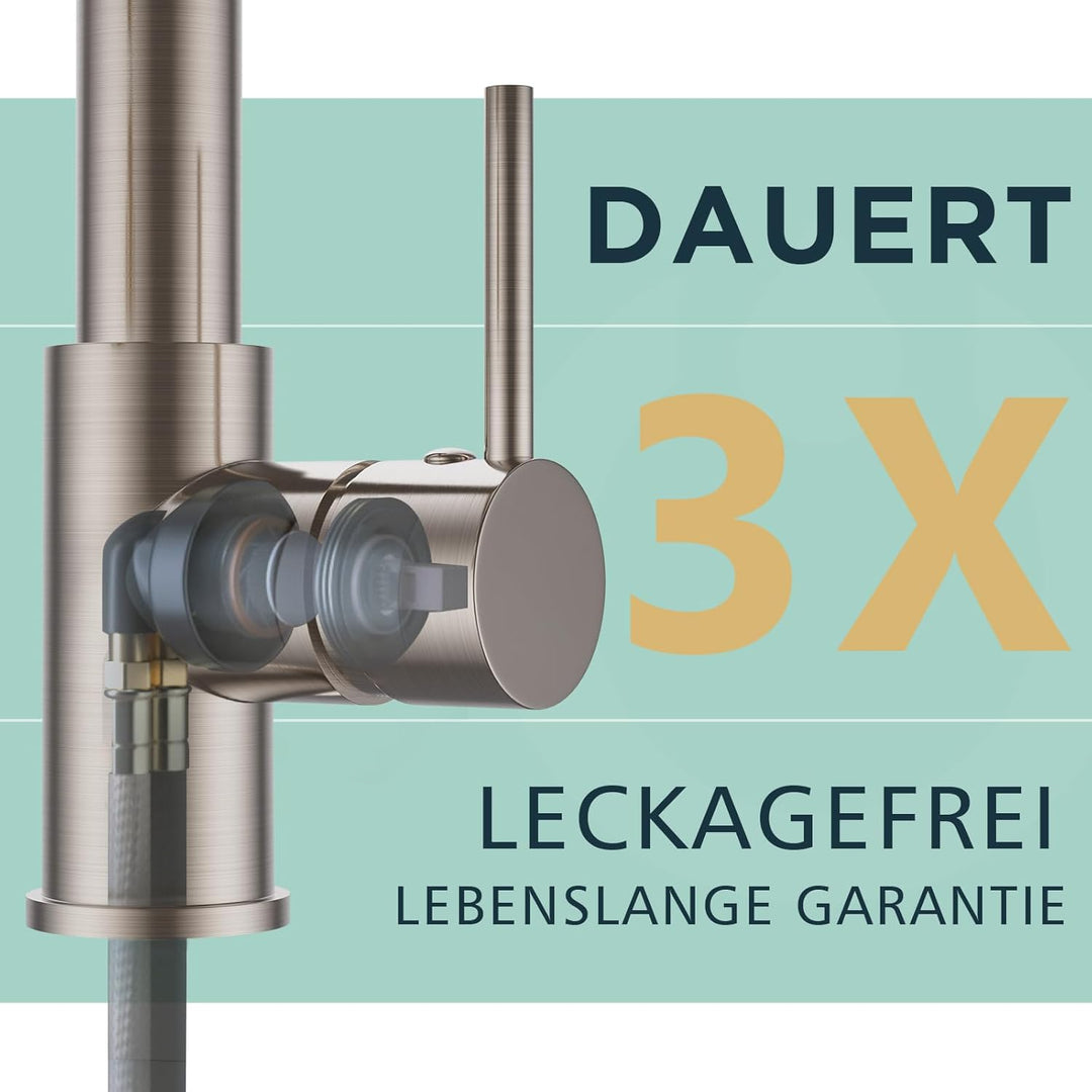 FORIOUS Wasserhahn Küche Schwarz,Edelstahl-Küchenarmatur, Spülarmaturen Küche, Zweigriff-Mischbatter