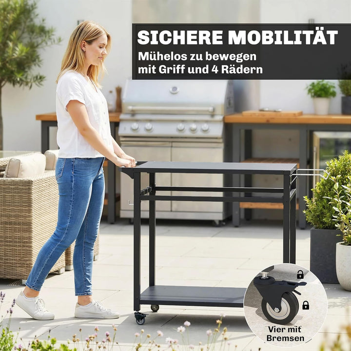 Outsunny Küchenwagen mit Rollen, 2-stöckiger Servierwagen, Rollwagen mit Müllbeutelhalter, Haken, Gr
