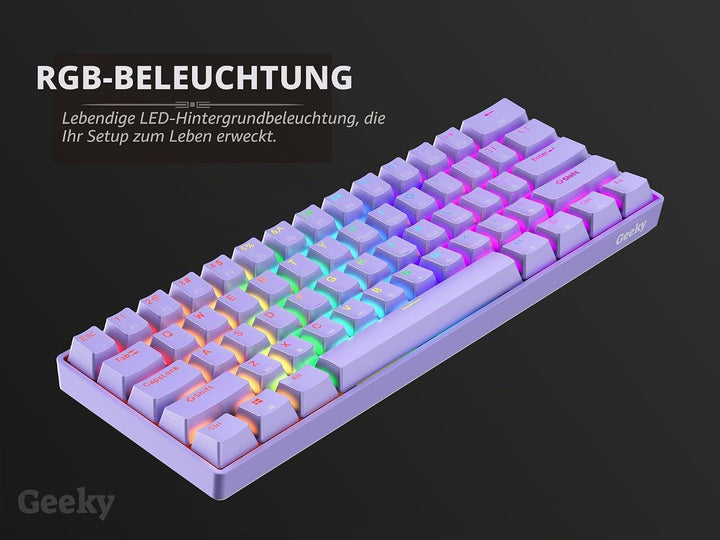 Geeky GK61 60% | Hot Swappable Mechanische Gaming-Tastatur | 61 Tasten Multi Color RGB LED Hintergru