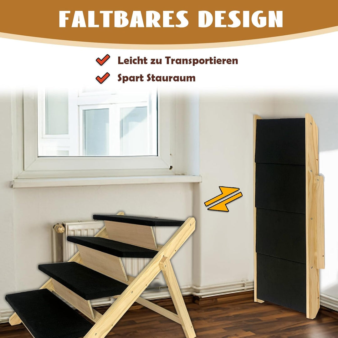 Froadp 100x46x63cm Klappbare Treppen für Hunde aus Kiefernholz Faltbare Hundetreppe mit 4 Stufen &amp; F