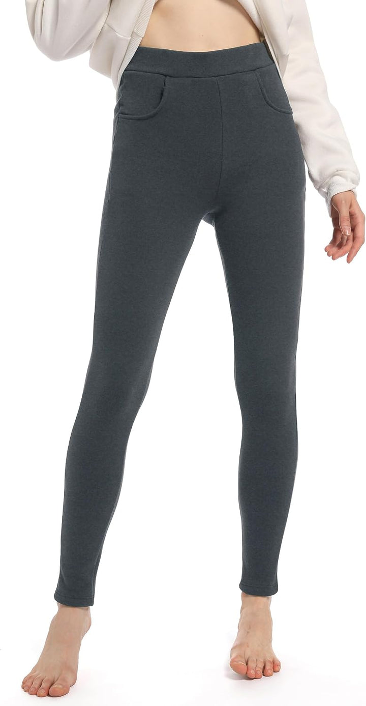 Baumwolle Thermo Leggings mit Taschen, Gefütterte High Waist Damen Winter Leggings mit Fleece, Dicke