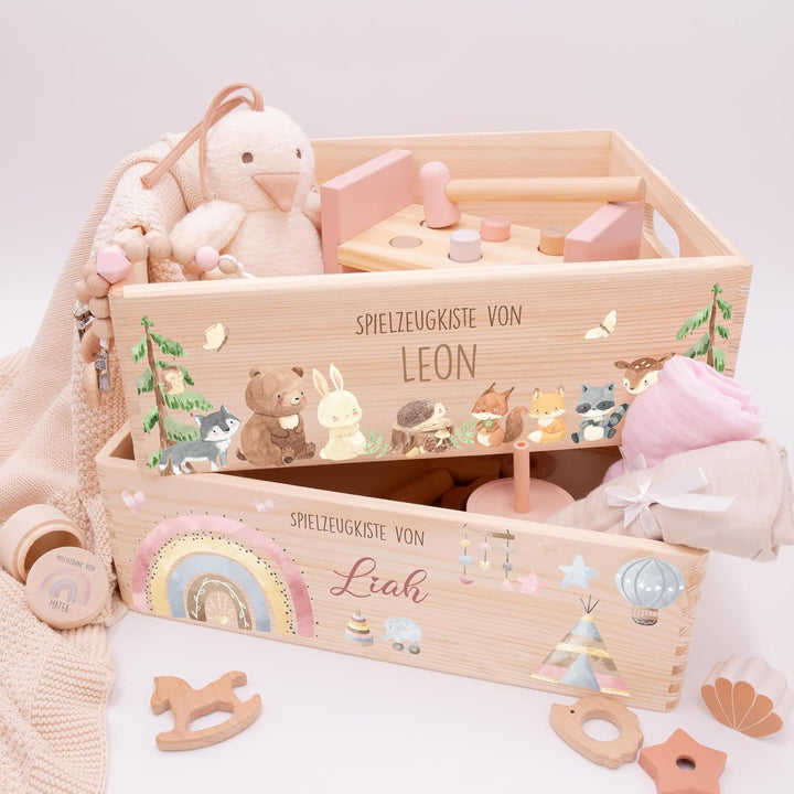 Kidsmood - Spielzeugkiste aus Holz mit Wunschnamen | Aufbewahrungsbox Kinder Spielzeug & Bücher | Pr