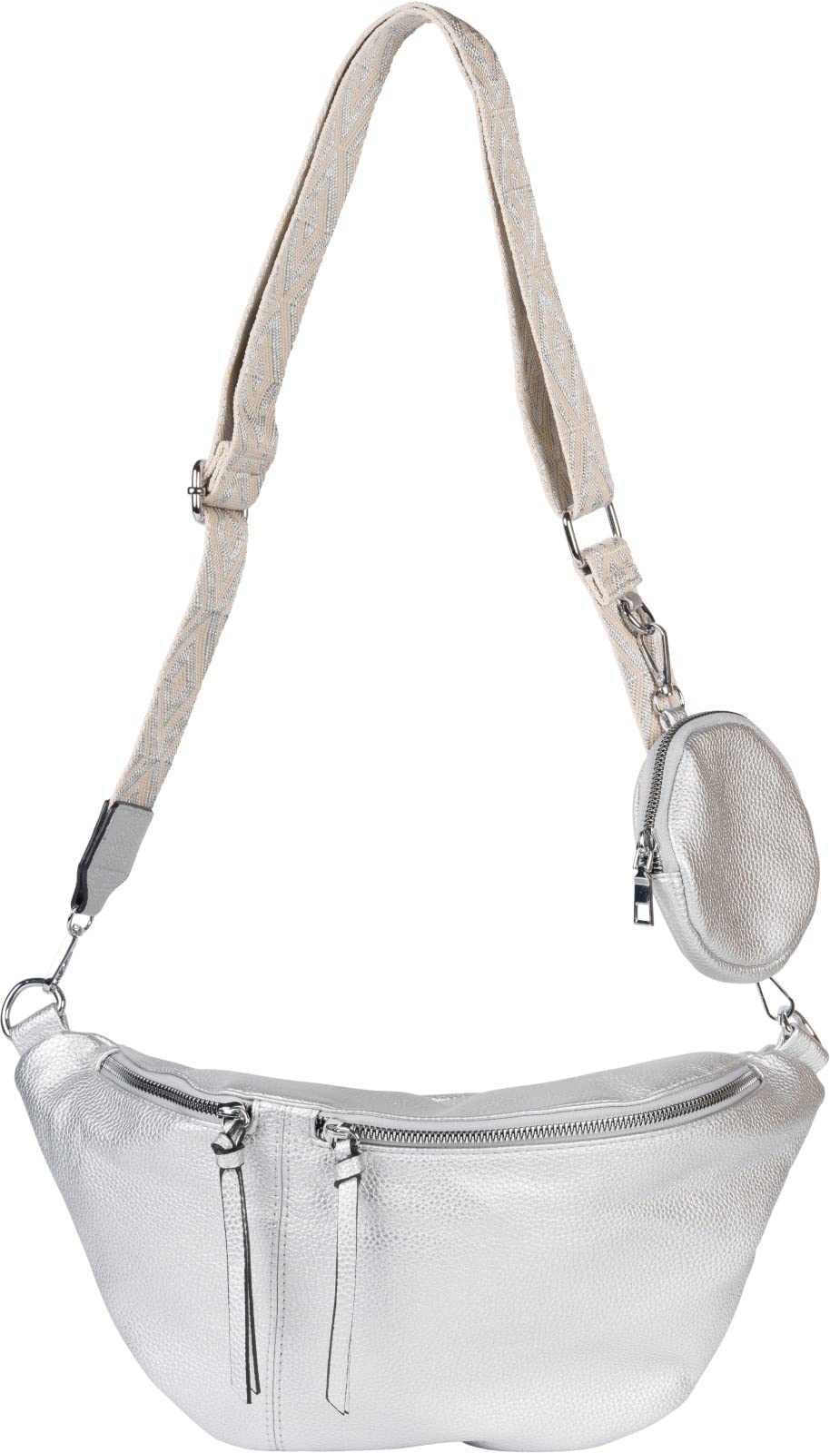 styleBREAKER Damen Halbmond Crossbody Schultertaschen Set 3-Teilig, Schultergurt mit Muster, Schlüss