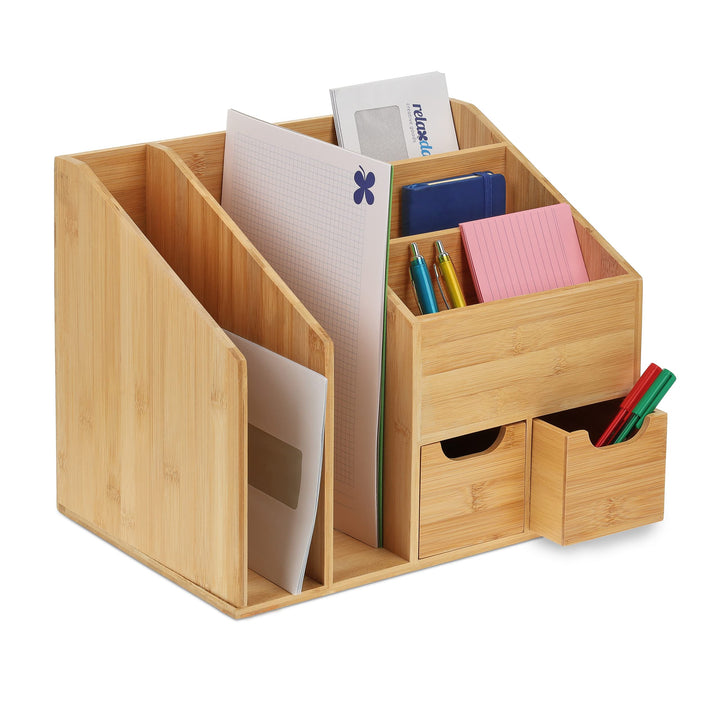 Relaxdays Schreibtisch-Organizer, 2 Schubladen, 5 Fächer, Brief- & Dokumentenablage, HBT 29 x 37 x 2