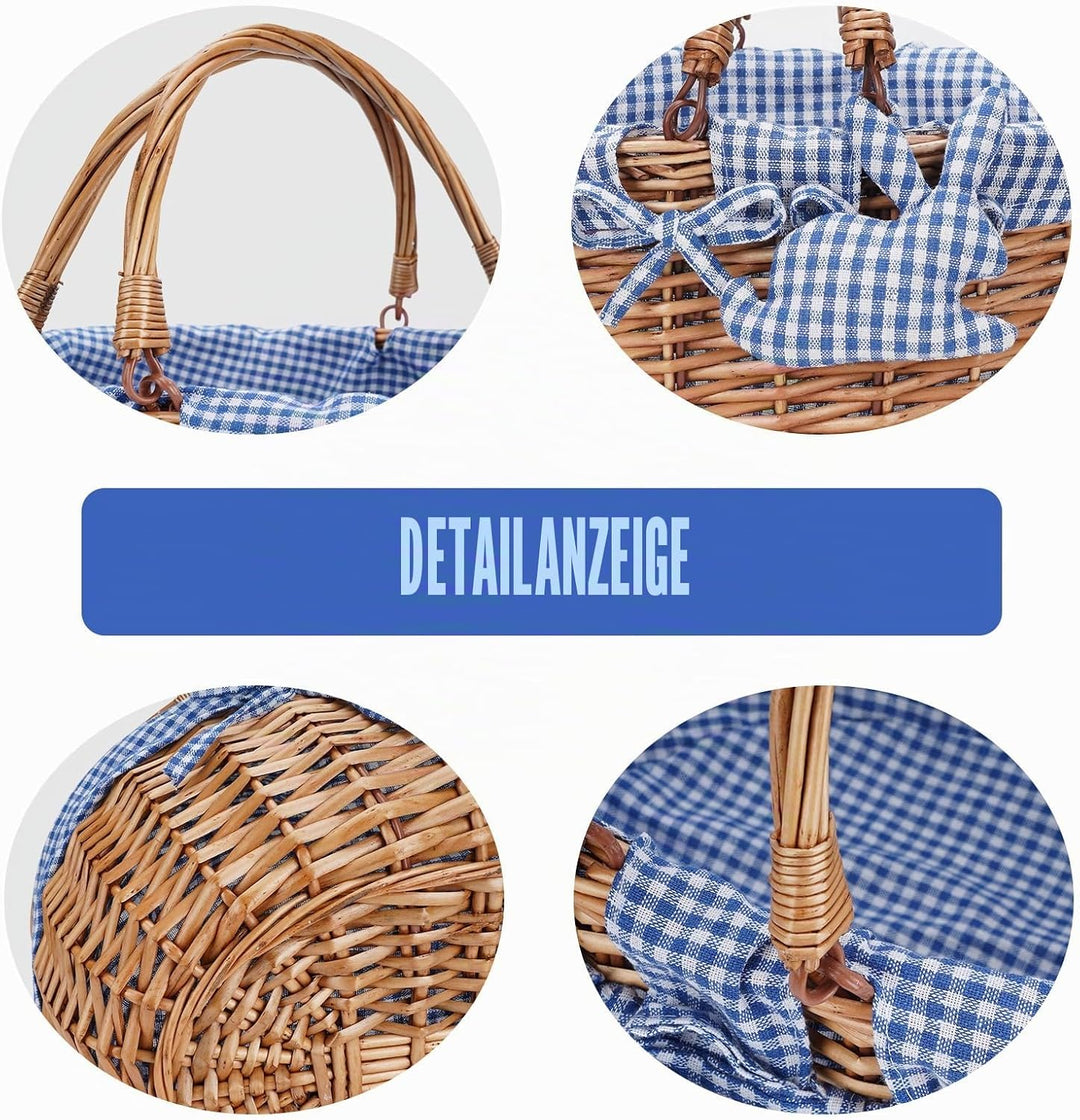 G Good GAIN Weiden-Picknickkorb mit Doppelten, Faltbaren Griffen, Weiden-Picknickkorb, Handgewebter