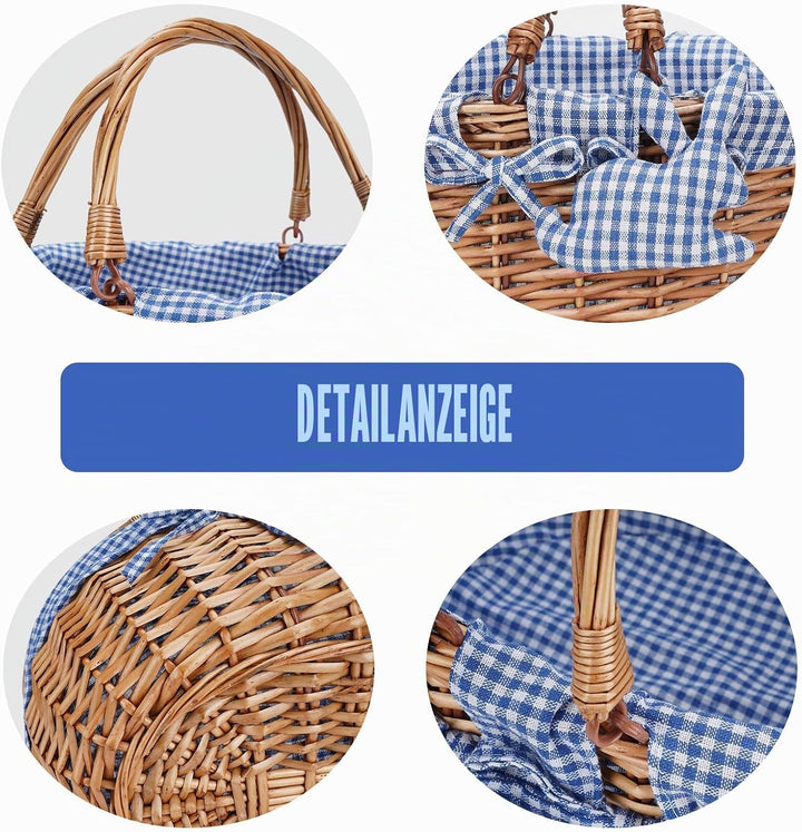 G Good GAIN Weiden-Picknickkorb mit Doppelten, Faltbaren Griffen, Weiden-Picknickkorb, Handgewebter