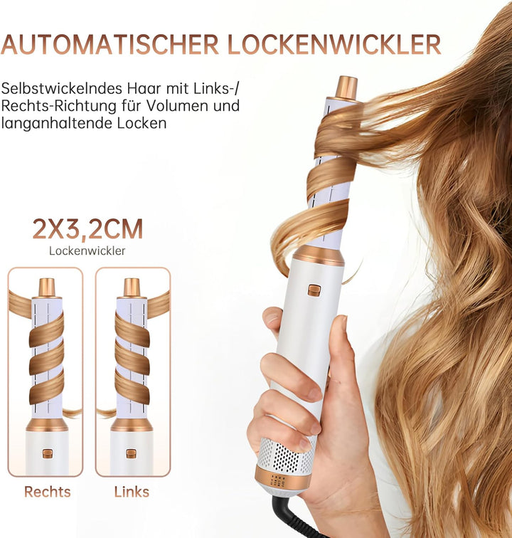 Air styler 5 in 1 Hair Styler 1000W Warmluftbürste Set Haarstyler Rundbürstenföhn, Lockenstab Automa