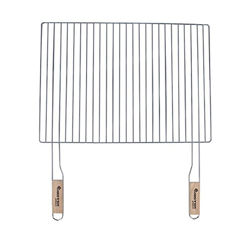 Grillrost 54x38cm mit 2 Holzgriffen Stahl verchromt Grillgitter Grillaufsatz Ersatzrost
