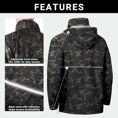 Outdoor Ventures Herren Regenjacke Wasserdichter Pullover mit Kapuze Packbare Reflektierende Jacke L